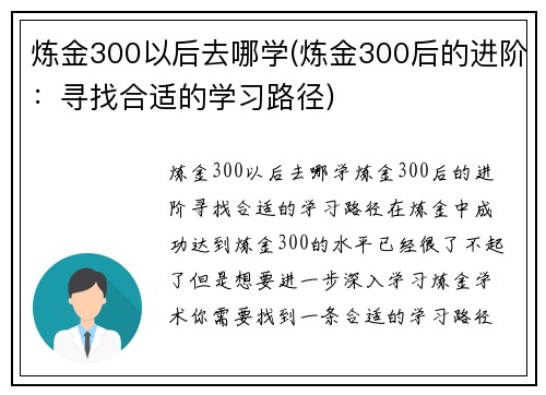 炼金300以后去哪学(炼金300后的进阶：寻找合适的学习路径)